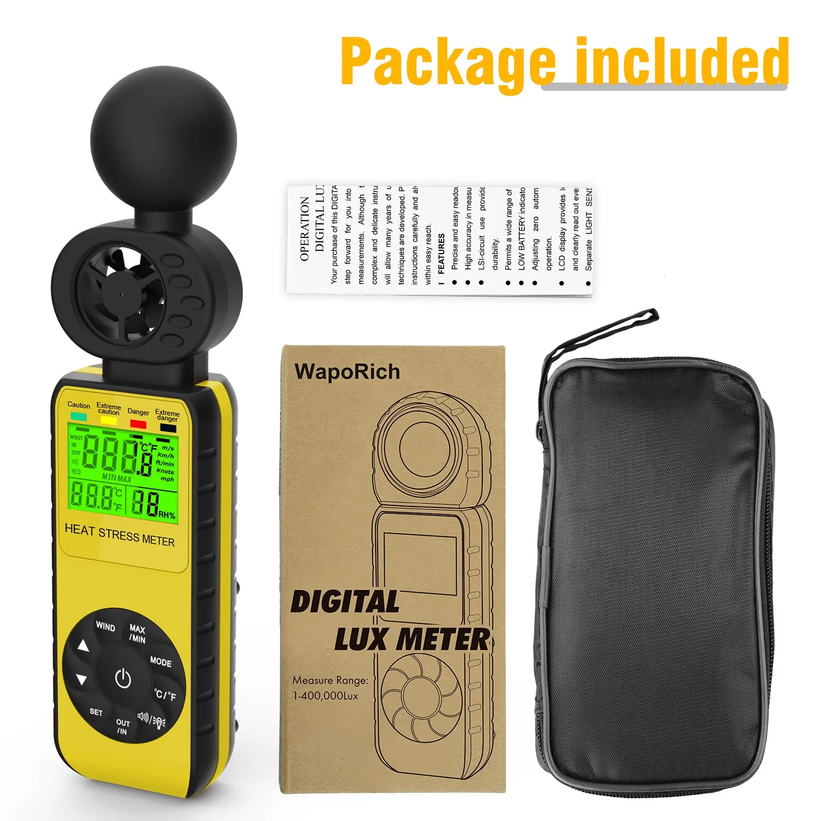 Holdpeak 881W Air Anemometer RPM Meter Wind Digital Tachometer Handheld 4 In 1 Wind Speed Meter With Humidity Temperature Test