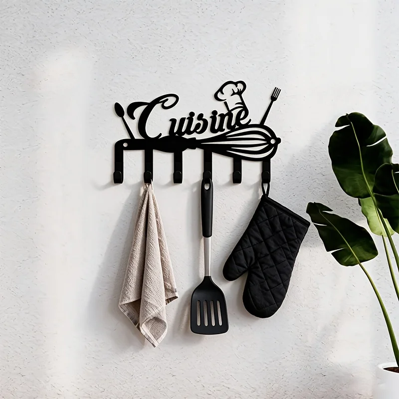 CIFBUY Iron Wall Art Rustic Kitchen Utensil Hook Decor Cooking Tools Towel Storage Organizer Minimalist Rustic Accent Interior