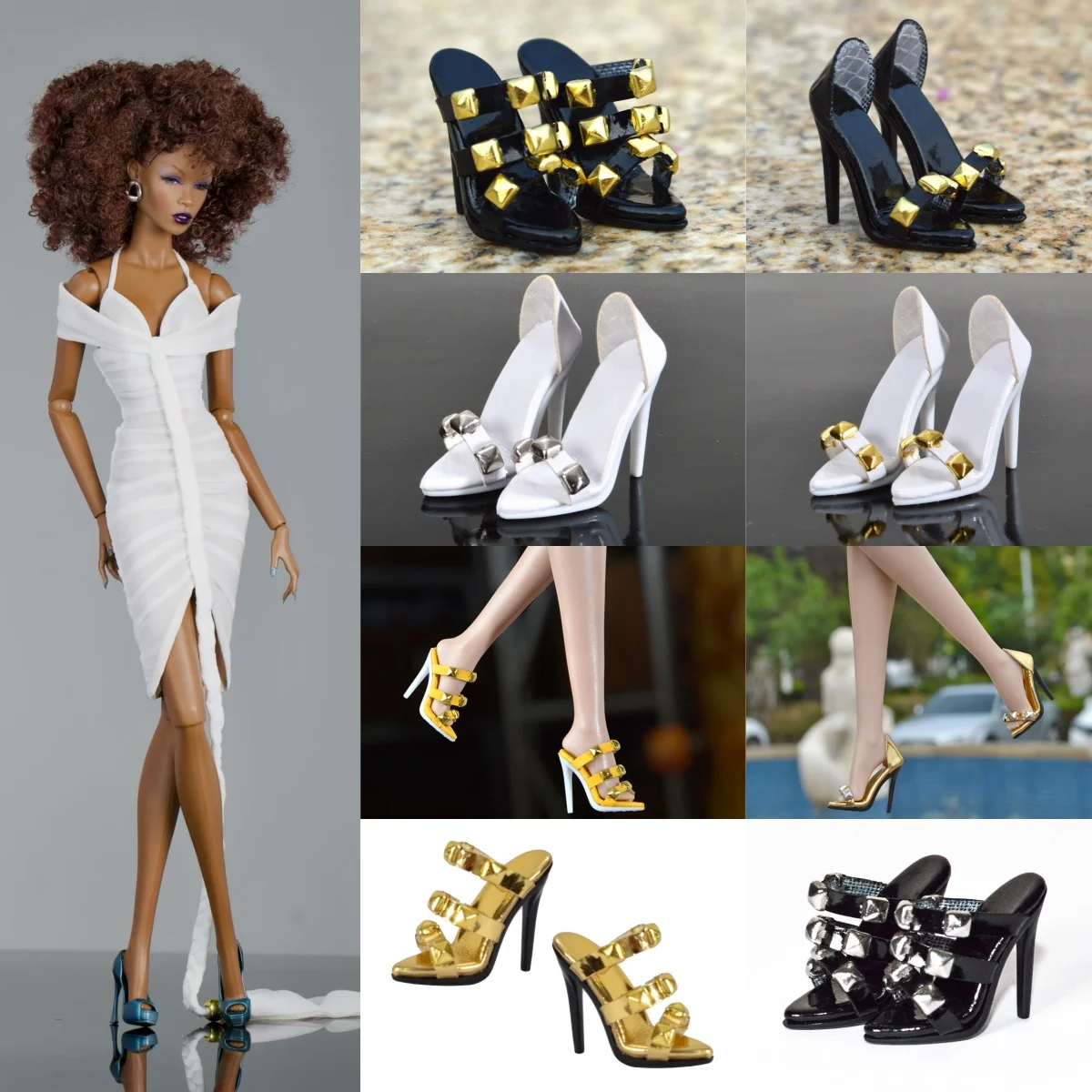 1/6 Doll Shoes Accessories Fashion Sexy Studded High Heels Elegant Sandals For FR2 PP Nu.face MUSES Babi Supermodel Doll