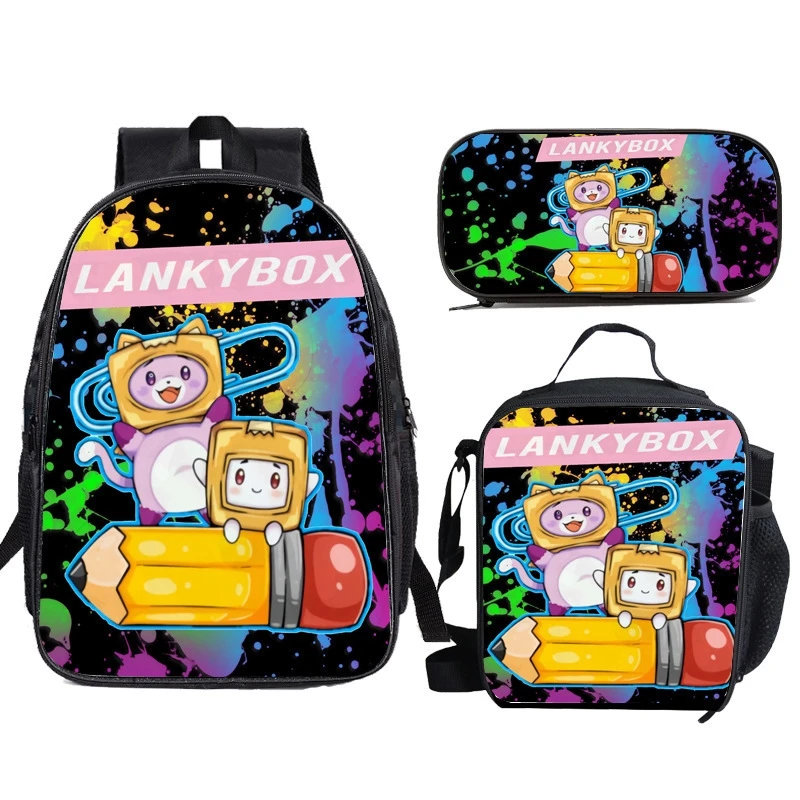 

Lankybox Cartoon Print School Backpack Single Shoulder Lunch Bag Students Pencil Case Boys Girls School