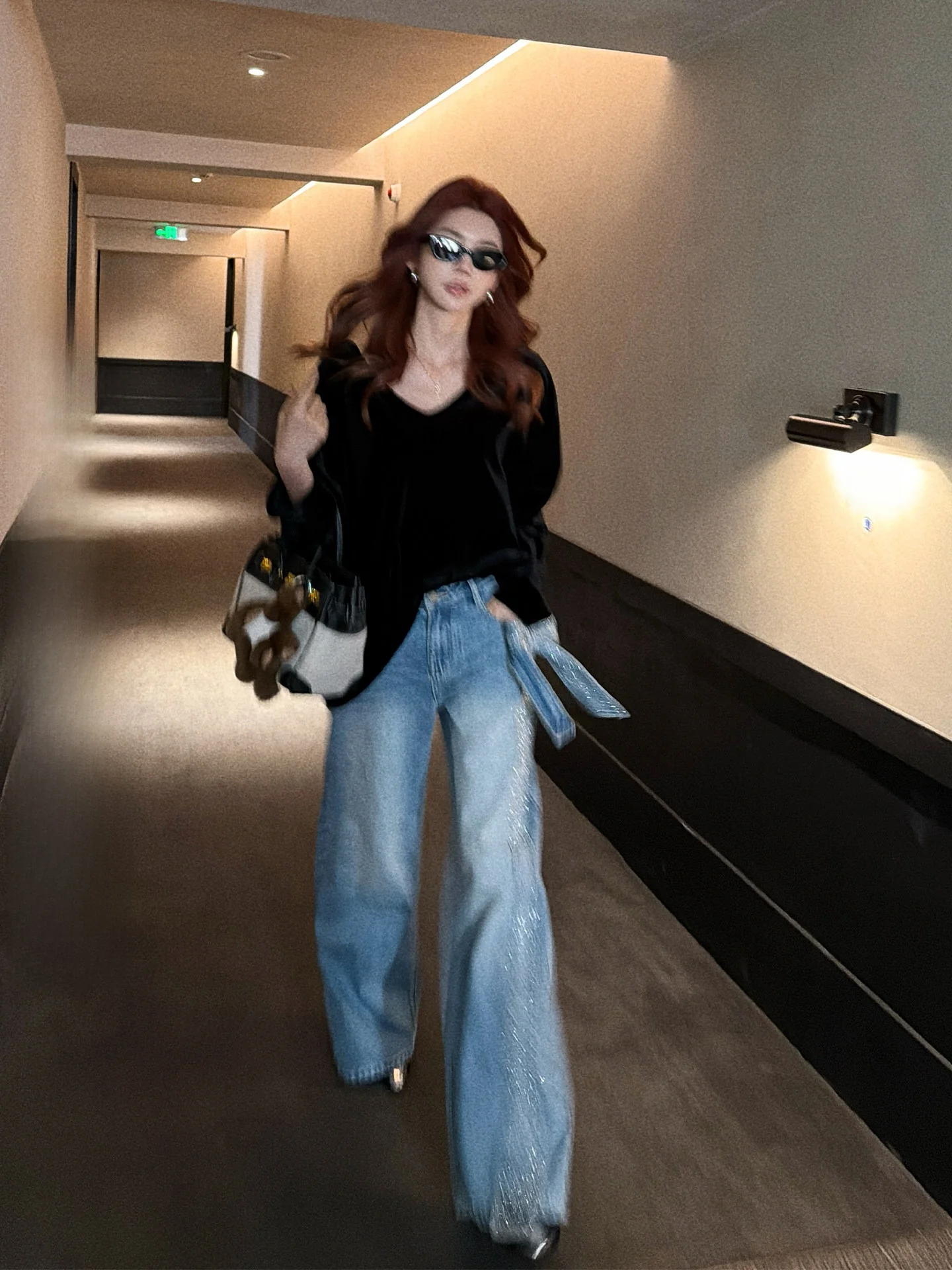 

Elegant Design Cotton Denim Pants Women's Early Spring Fashion Commute Straight Long Pants Rhinestone Knot mid Low ...