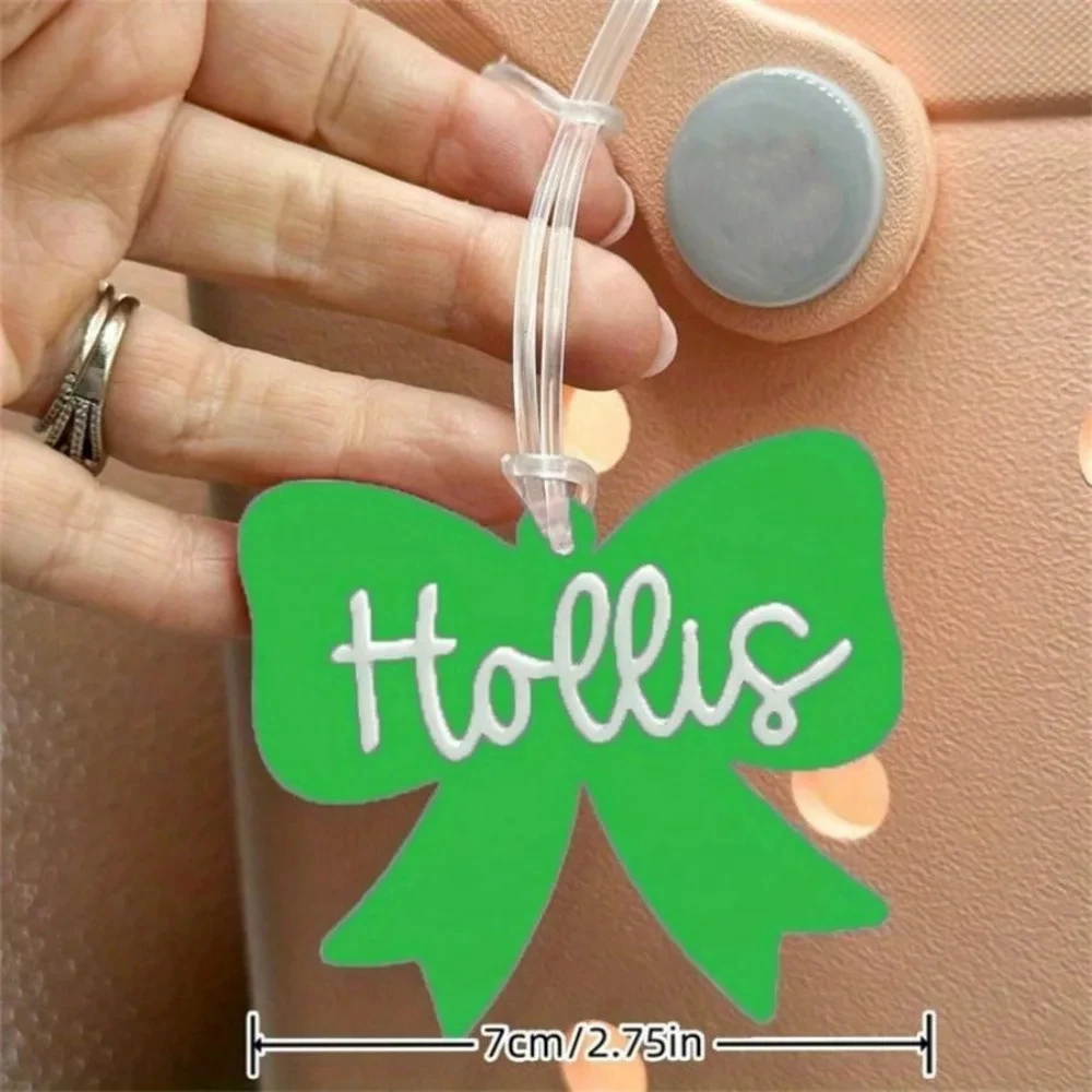 

Bow Ribbon Shape Acrylic Name Custom Keychain DIY 3D Name Tag Label Personalized Key Ring Bag Charm Gift llaveros Wholesale