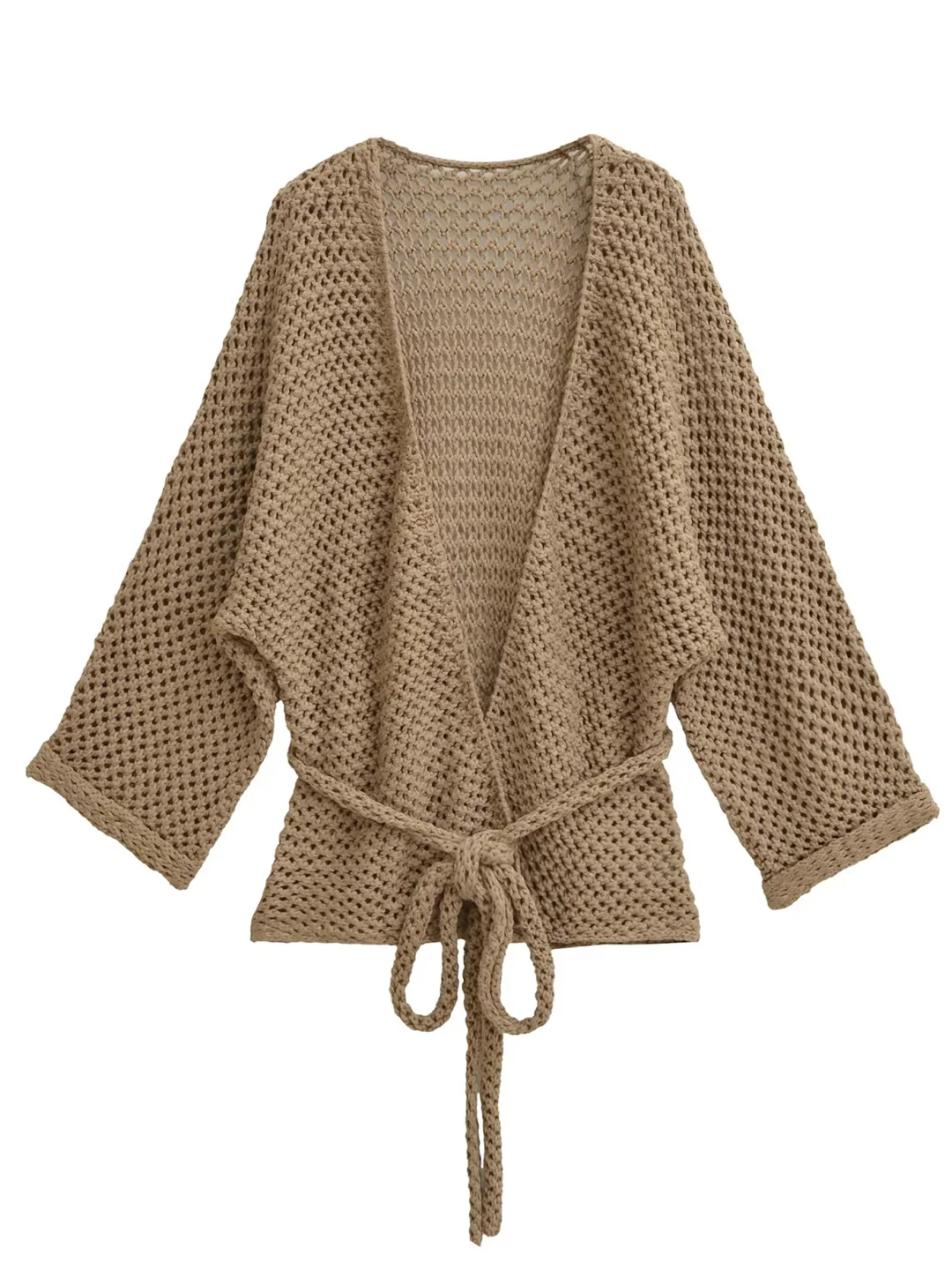 

Американский длинный вязаный кардиган с ажурными вставками, женский свободный повседневный кардиган, осенняя новинка