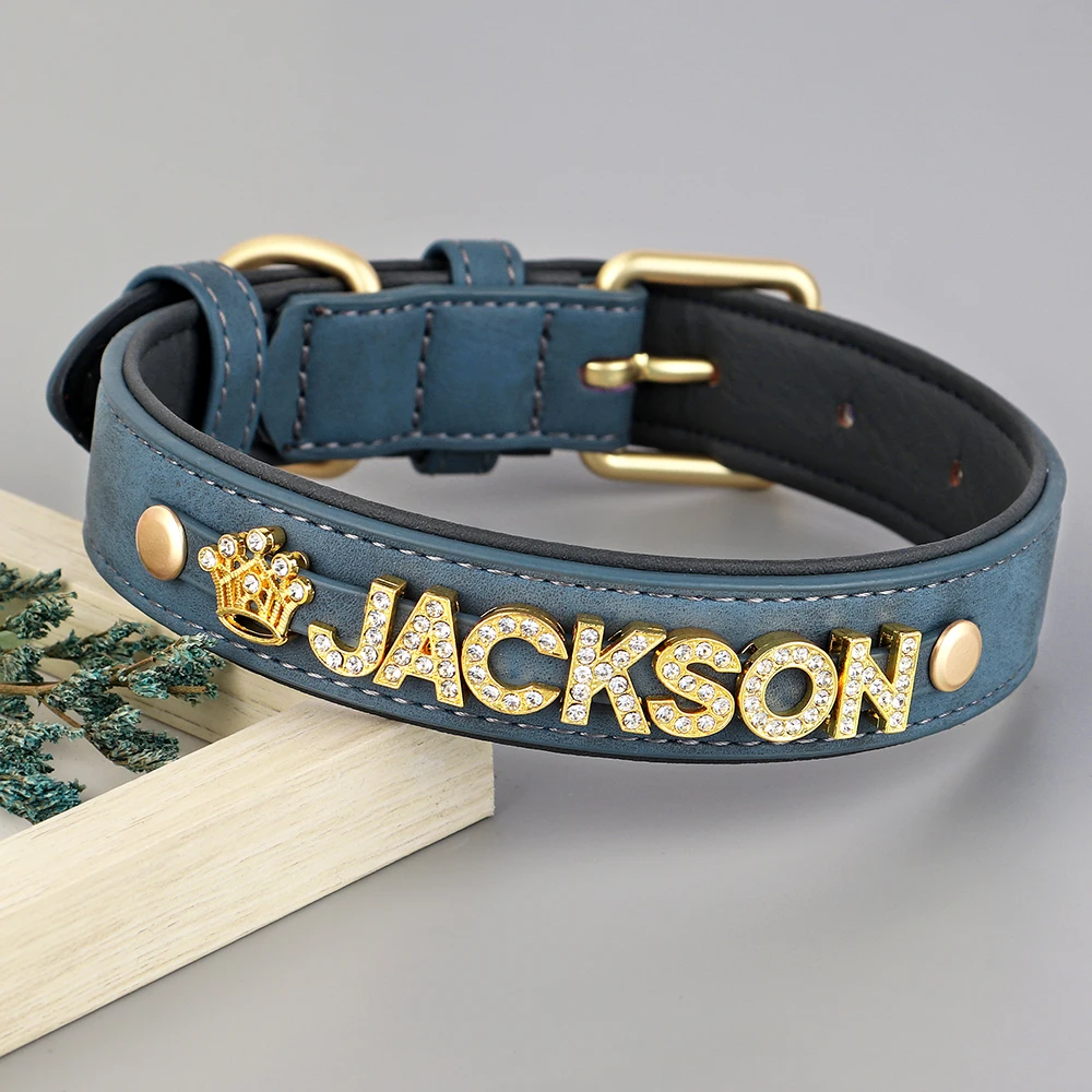 Personal isierte weiche Hunde halsband Pu Leder Welpen Katze ID Halsbänder kostenlos Strass Charme Hund Zubehör für kleine mittlere Hunde Chihuahua – Detail 14