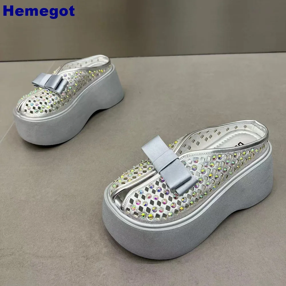 Colorful Crystal Bling Butterfly Knot Slippers Thick Sole Closed-Toe Summer Outdoor Beach Slides Fashion Women Slip On Slippers