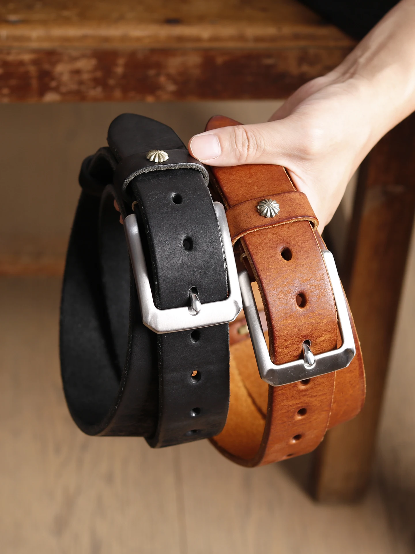 handmade-vintage-stainless-steel-buckle-leather-belt-thickened-top-layer-cowhide-simple-workwear-jeans-style-men's-belt