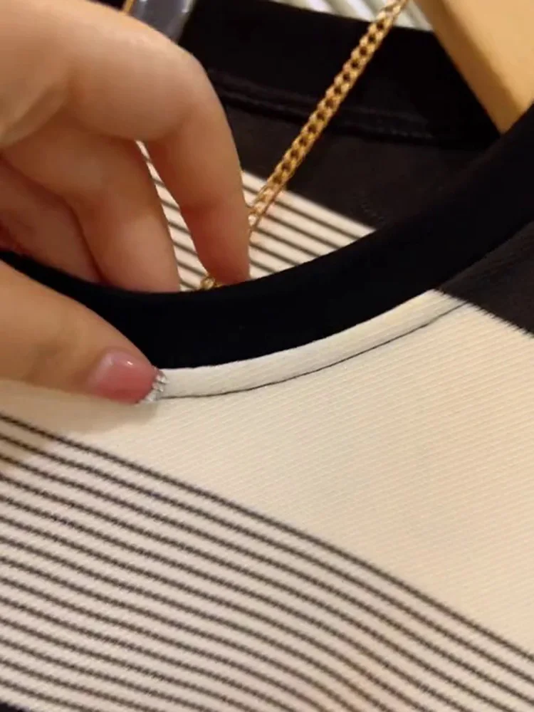 T-shirt ample ort Sve Dr Thin Age-Defng pour femmes, jupe mi-longue rayée ronde, taille haute, printemps été