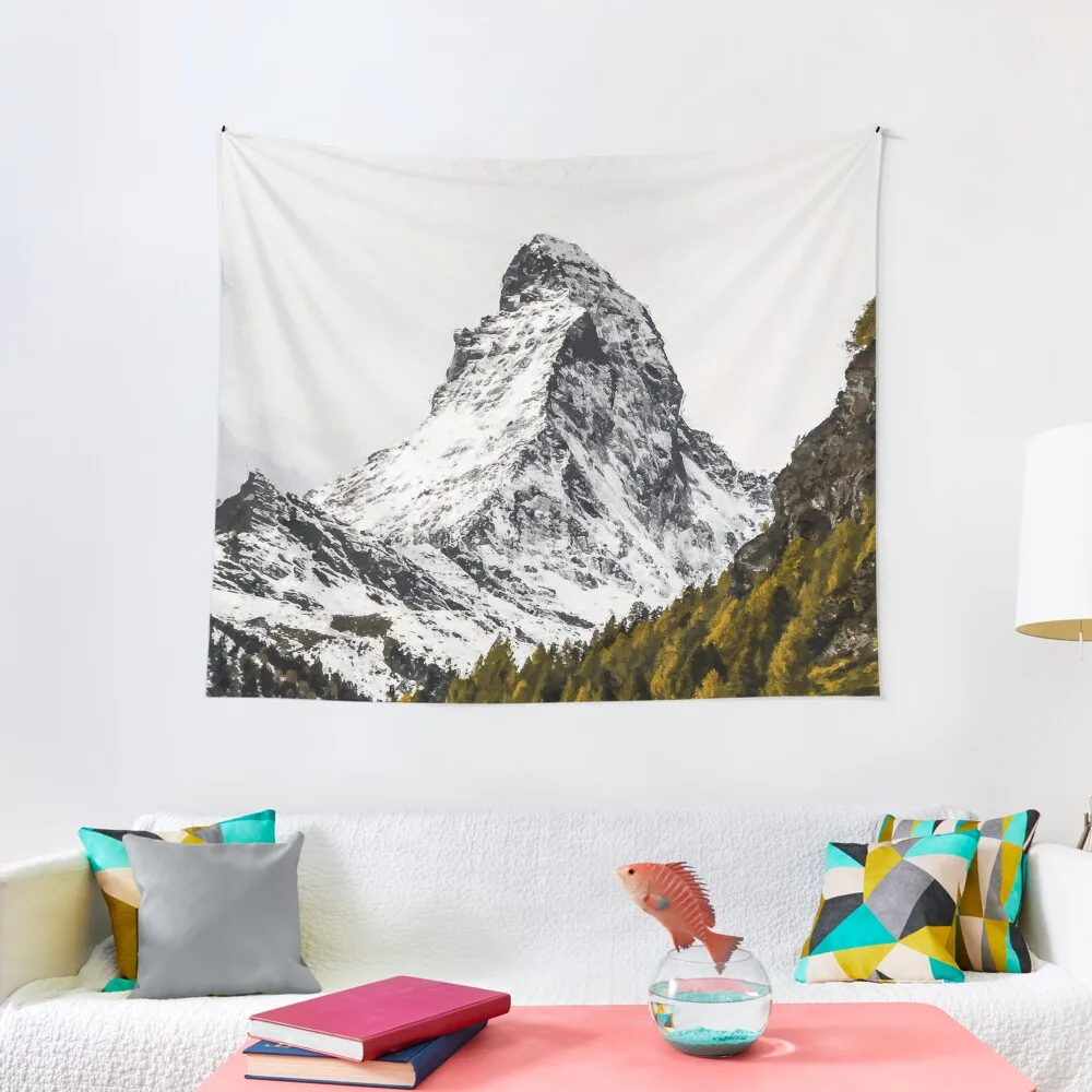 Matterhorn Mountain Switzerland Zermatt, European Swiss Alps Mountains, Winter Matterhorn Landscape Oil Paint Tapestry