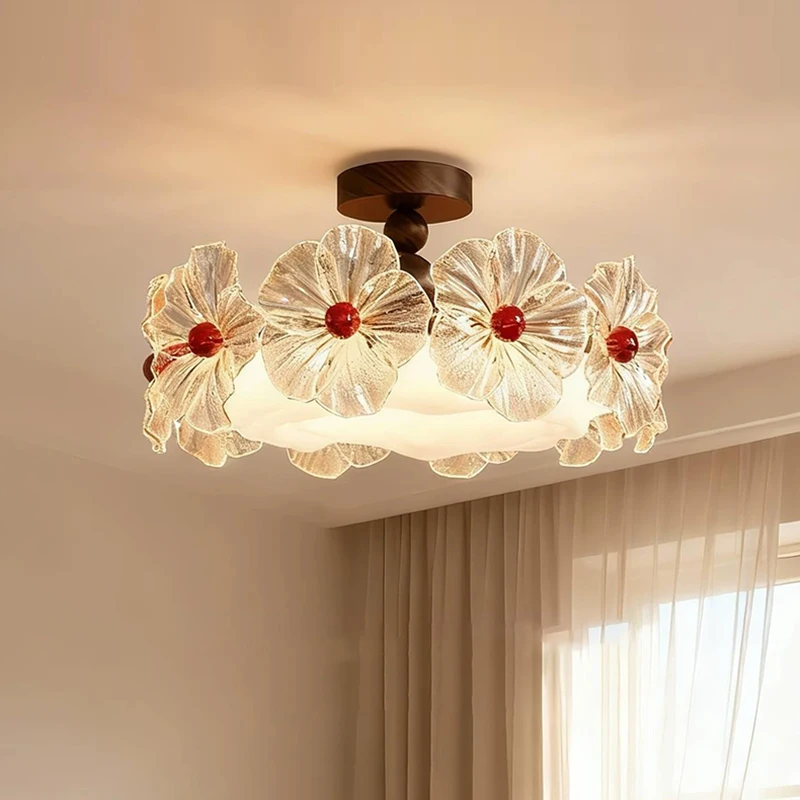 French Retro Creative Flower Pendant Light Bedroom Ceiling Light Luxurious Bar Counter Dining Table Decorative Lighting Fixtures