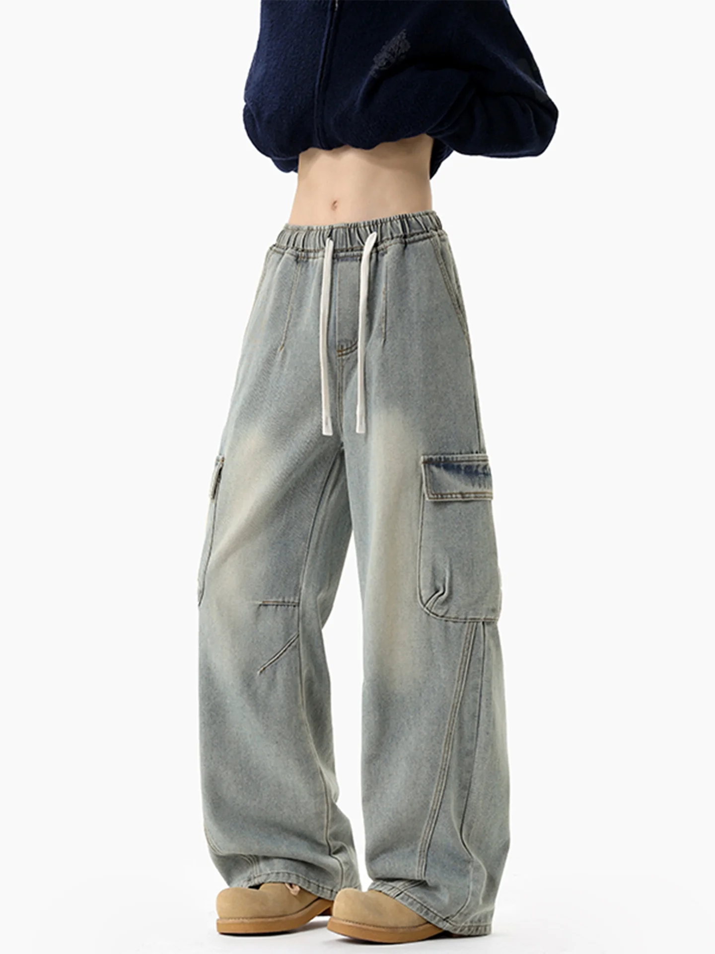 

Мужские джинсы в стиле ретро-американской рабочей одежды, повседневные, с лоскутным дизайном, широкие штанины, осенние, трендовые, абсолютно новые, молодежные, для отдыха, свободного кроя