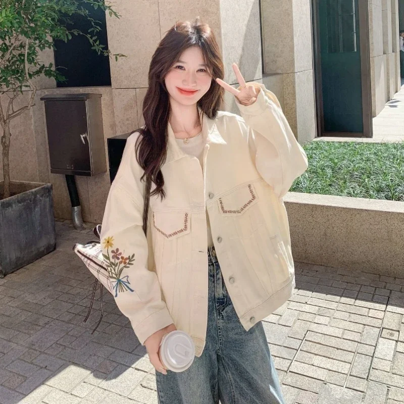 سترة نسائية لربيع وخريف 2025 مطرزة كبيرة الحجم من قماش الدنيم سترة فضفاضة غير رسمية للطالبات متعددة الاستخدامات ملابس عمل أنيقة #6