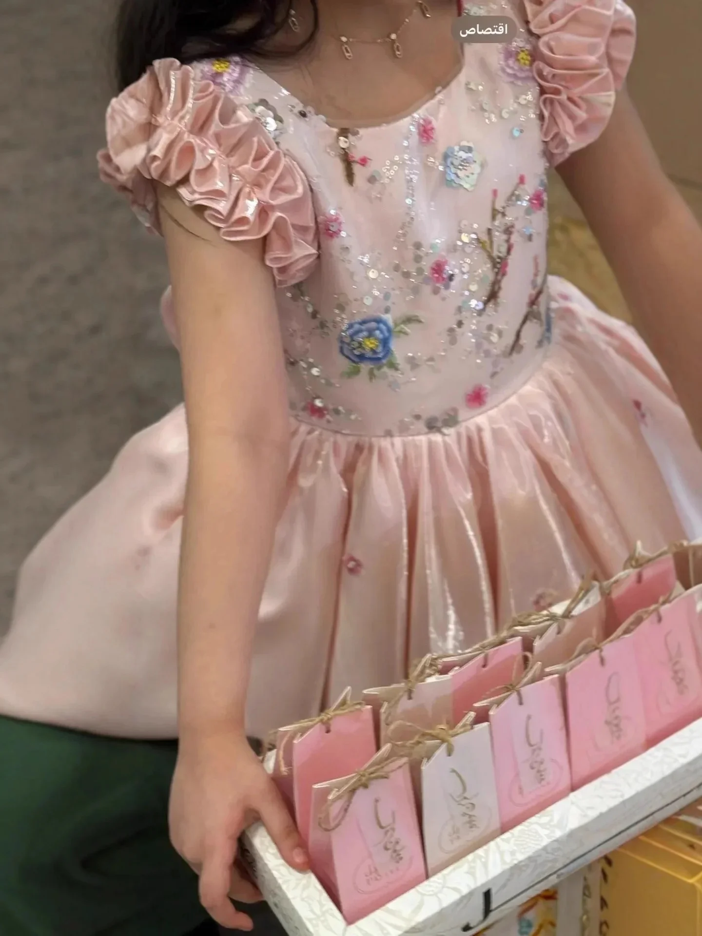 Princess Satin Short Sleeve Flower Girl Wedding Dress For Wedding Sequined Stage Performance Costume Evening Party Gowns