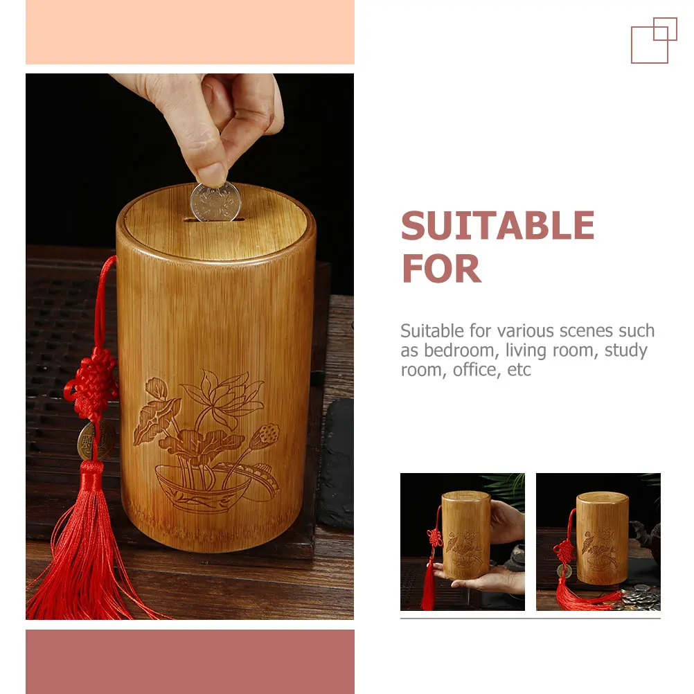 

Bamboo Piggy Bank Retro Creative Simple Children Bedroom Study Office Decor Coin Container