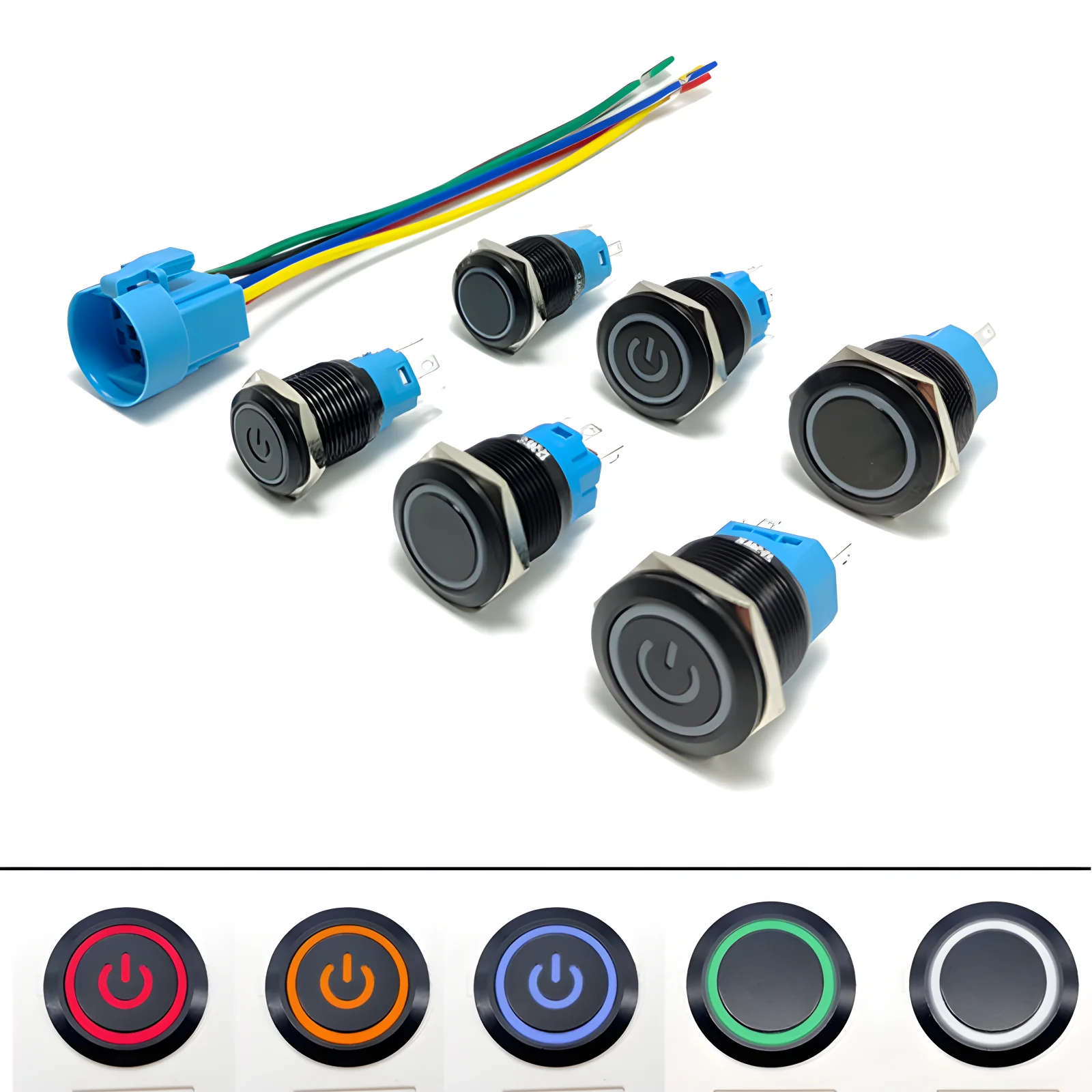 Metal push button switch 16mm 19mm 22mm LED light yellow blue red green switch fixed self-locking Self reset 5V 12V 24V 220V