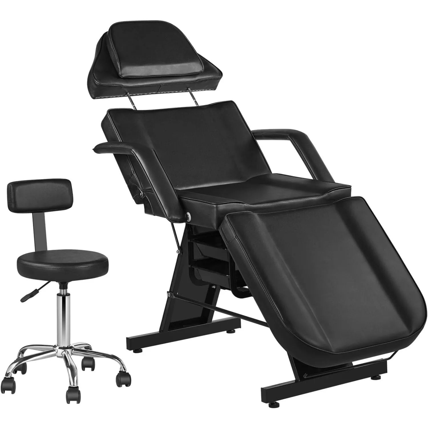 Chaise faciale chaise de tatouage pour client chaise de beauté artiste lit de spa appui-tête amovible pour client, artiste, lit de cils avec tabouret noir