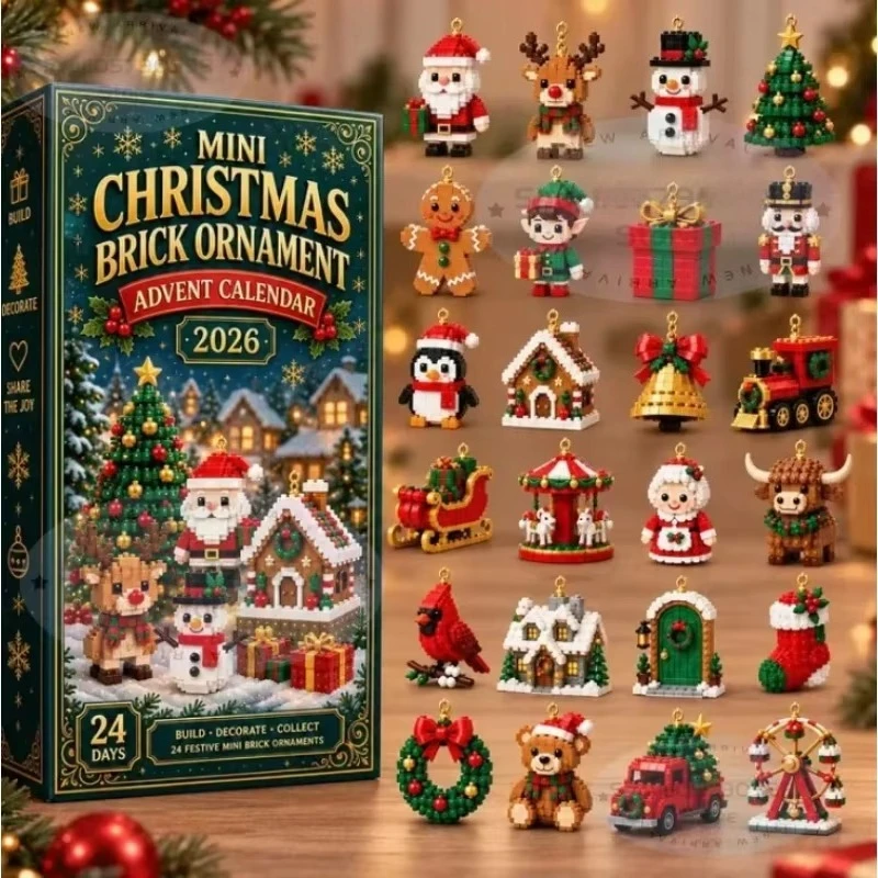 24-Day Mini Christmas Brick Ornament Advent Calendar 24Pcs DIY Assembly Blocks Calendario Adviento Рождество Ornament Gift