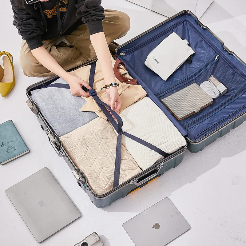 حقيبة أمتعة بإطار من الألومنيوم بسعة كبيرة مع حقيبة سفر بعجلات متينة ومقاومة للاهتراء مقاس 20-28 بوصة #4