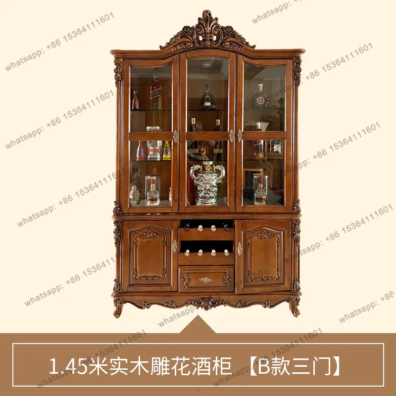 Prestige European-style solid wood wine cabinet glass oak carved decoration partition cabinet new style