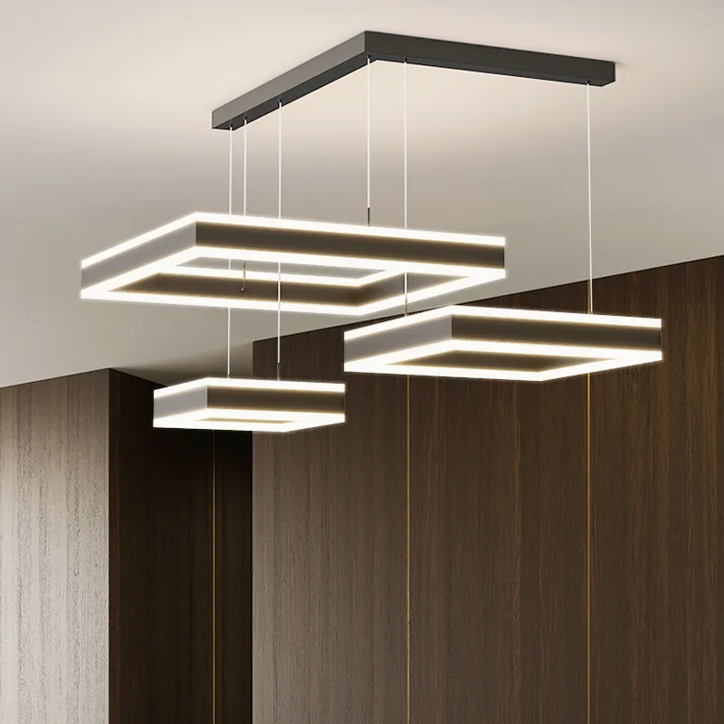 Imagem -04 - Moderno Quadrado Luzes Pingente Simples Acrílico Alumínio Pendurado Lâmpada Sala de Estar Jantar Suspender Lâmpada Led Lustre Luminárias