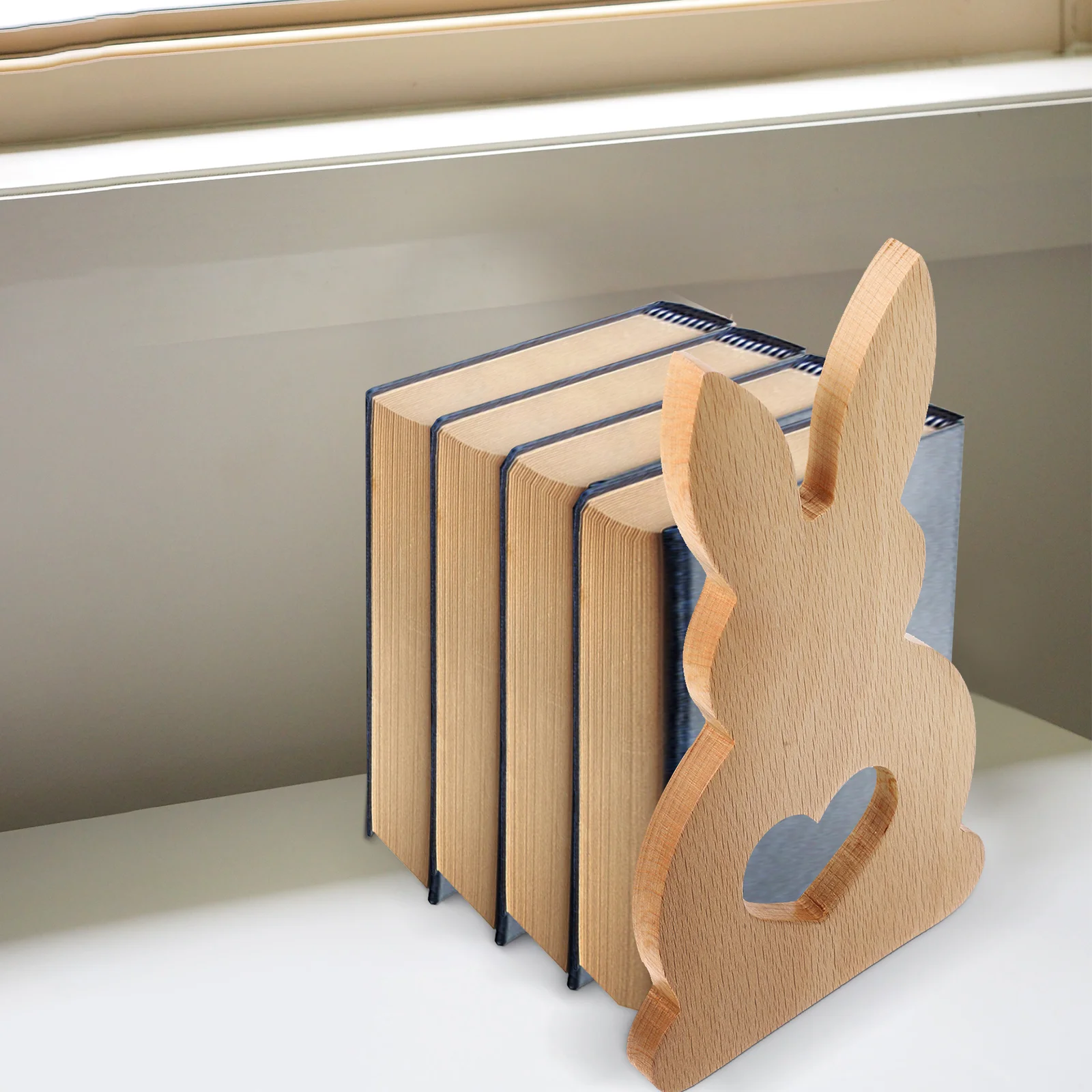 

Wooden Rabbit Book Stand Bookshelf Stoppers Organizer for Desk Ends Holder Chinese