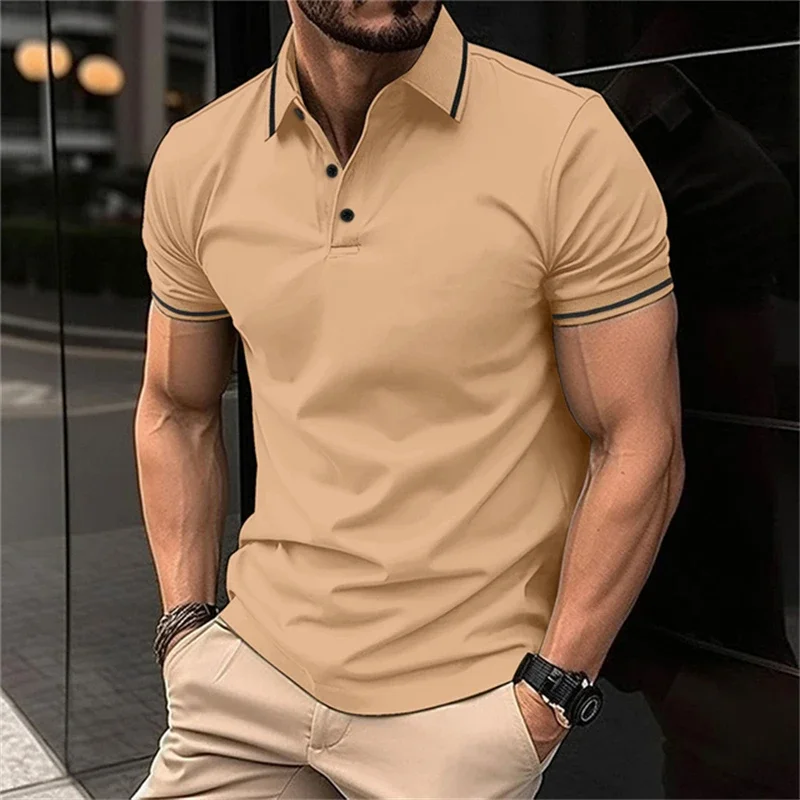 

Summer Simplicity Harajuku Solid Color Polo T Shirt For Men Fashion Lapel Short Sleeve Shirts Tees Casual Comfortable Loose Tops