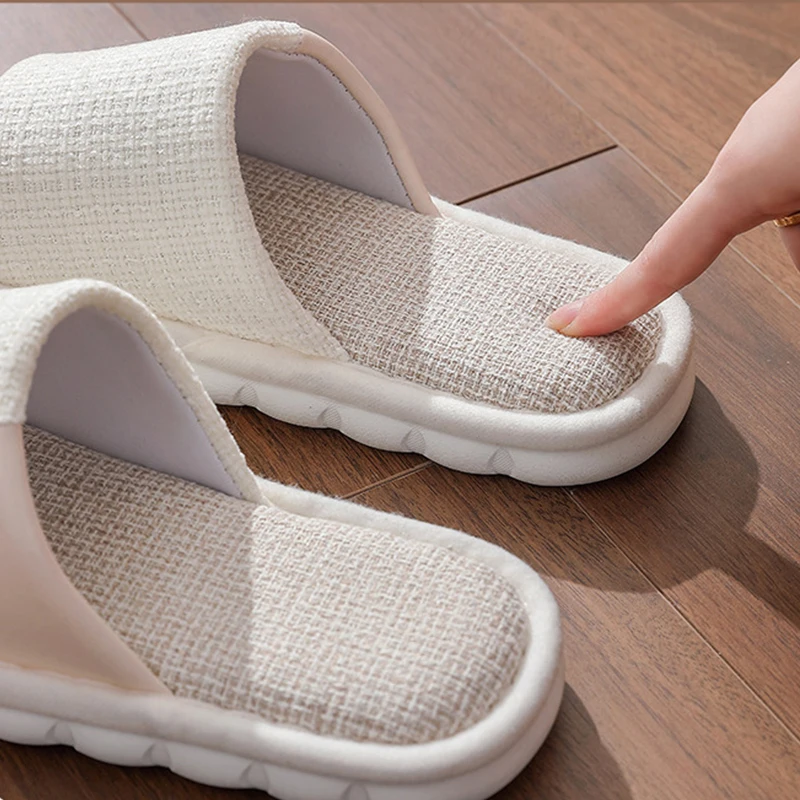 Immagine 5: Pantofole in lino da donna e da uomo, per la casa, da interno, semplici, silenziose, antiscivolo, comode.