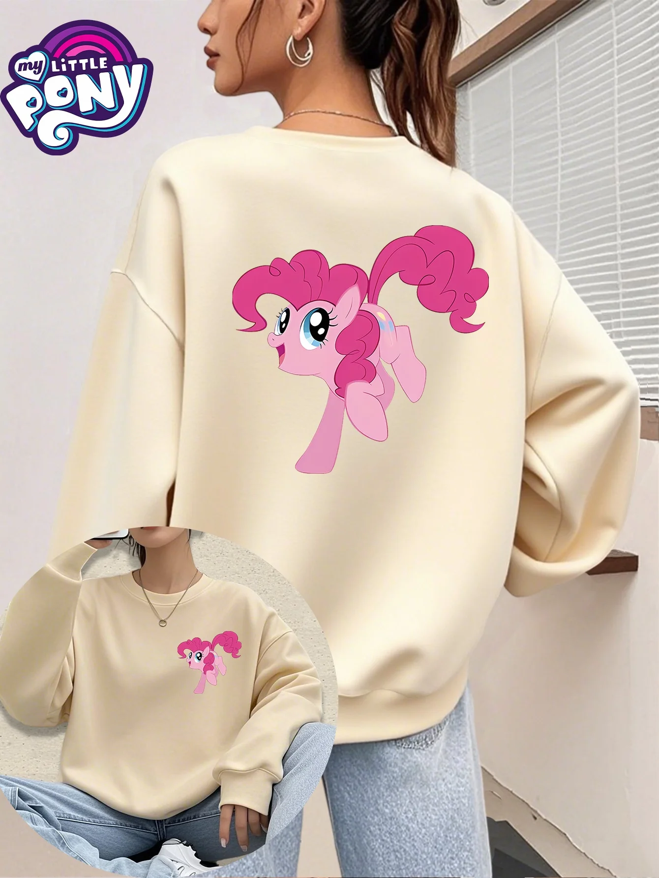 

Cute Pinkie Pie Graphic Sweatshirt, My Little Pony Casual Long Sleeve Pullover for Men Women