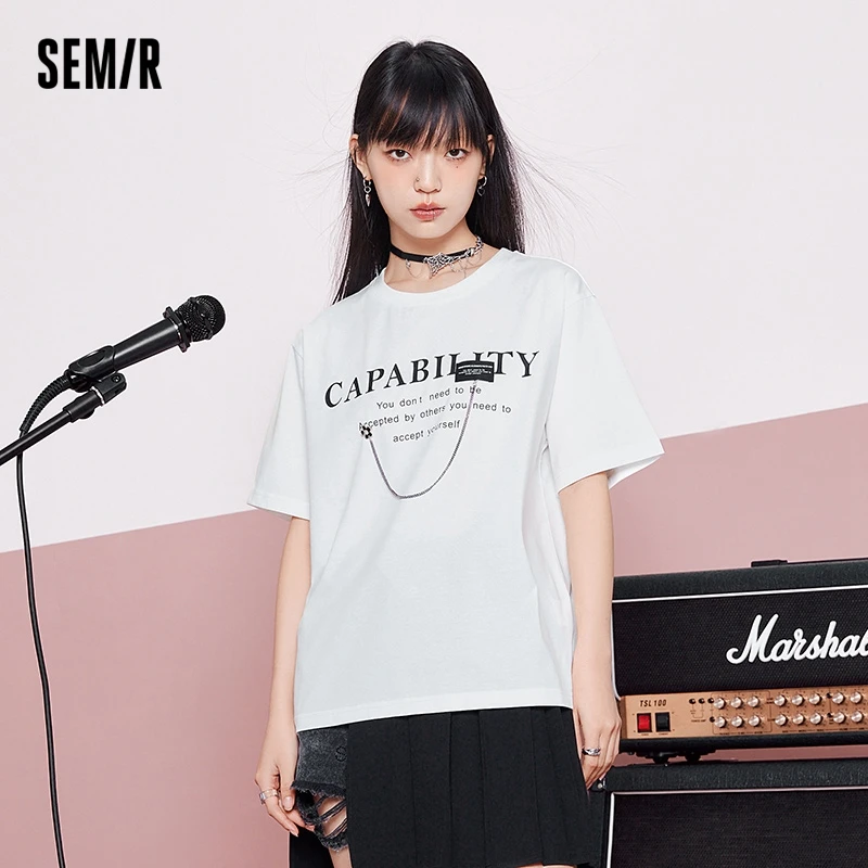 Semir Short Sleeve T Shirt Women Letter Loose Street 2023 Summer New Versatile High Street Pullover Cool Trend