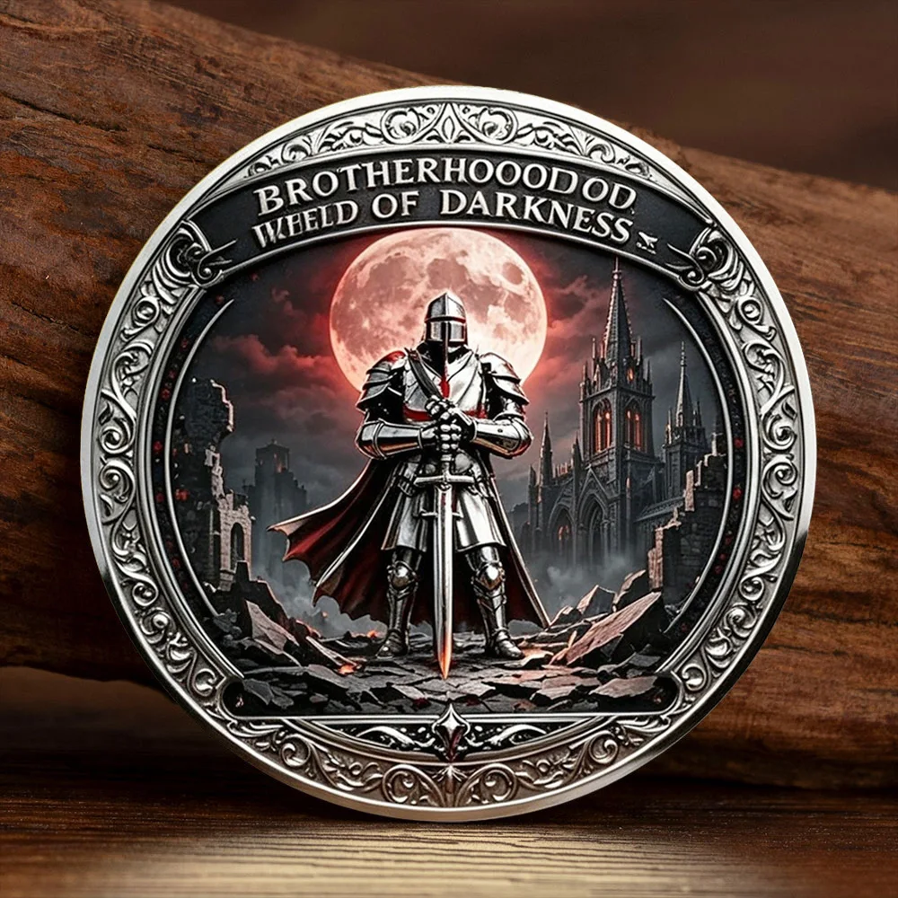 Dark Brotherhood Medieval Knight Skull Challenge Coin Silver Plated 2D Commemorative Coins Gift for Collectors
