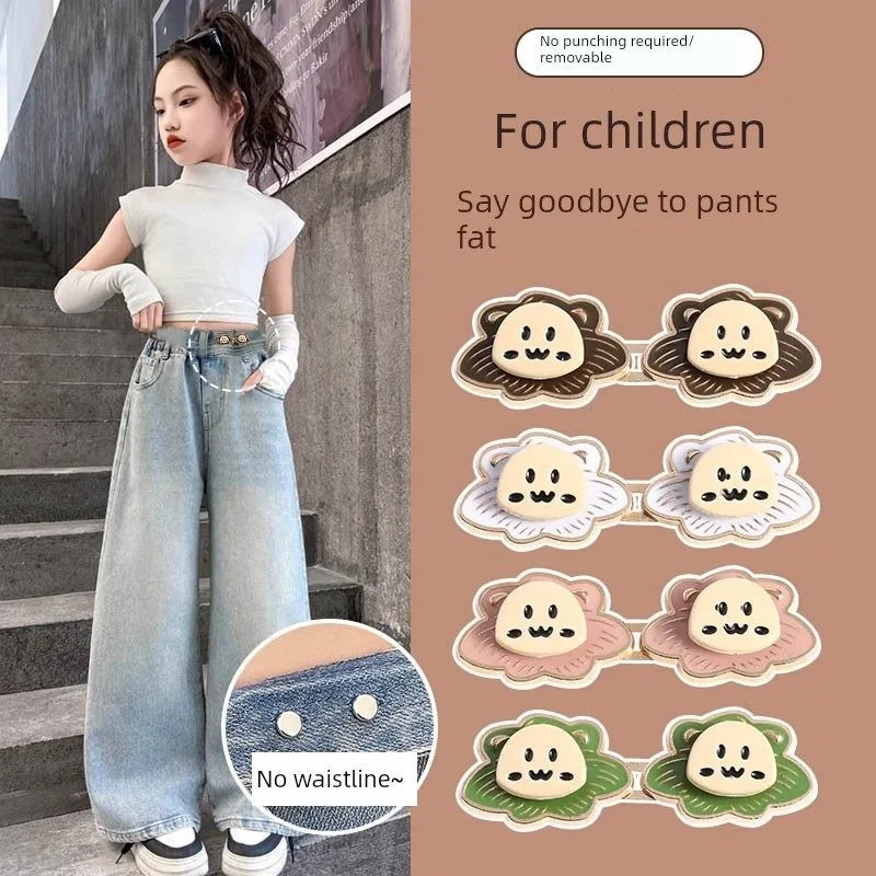 children's-waist-adjustment-buckle-pants-elastic-waistband-flat-bottom-button-tighten-size-down-baby-waist-adjustment