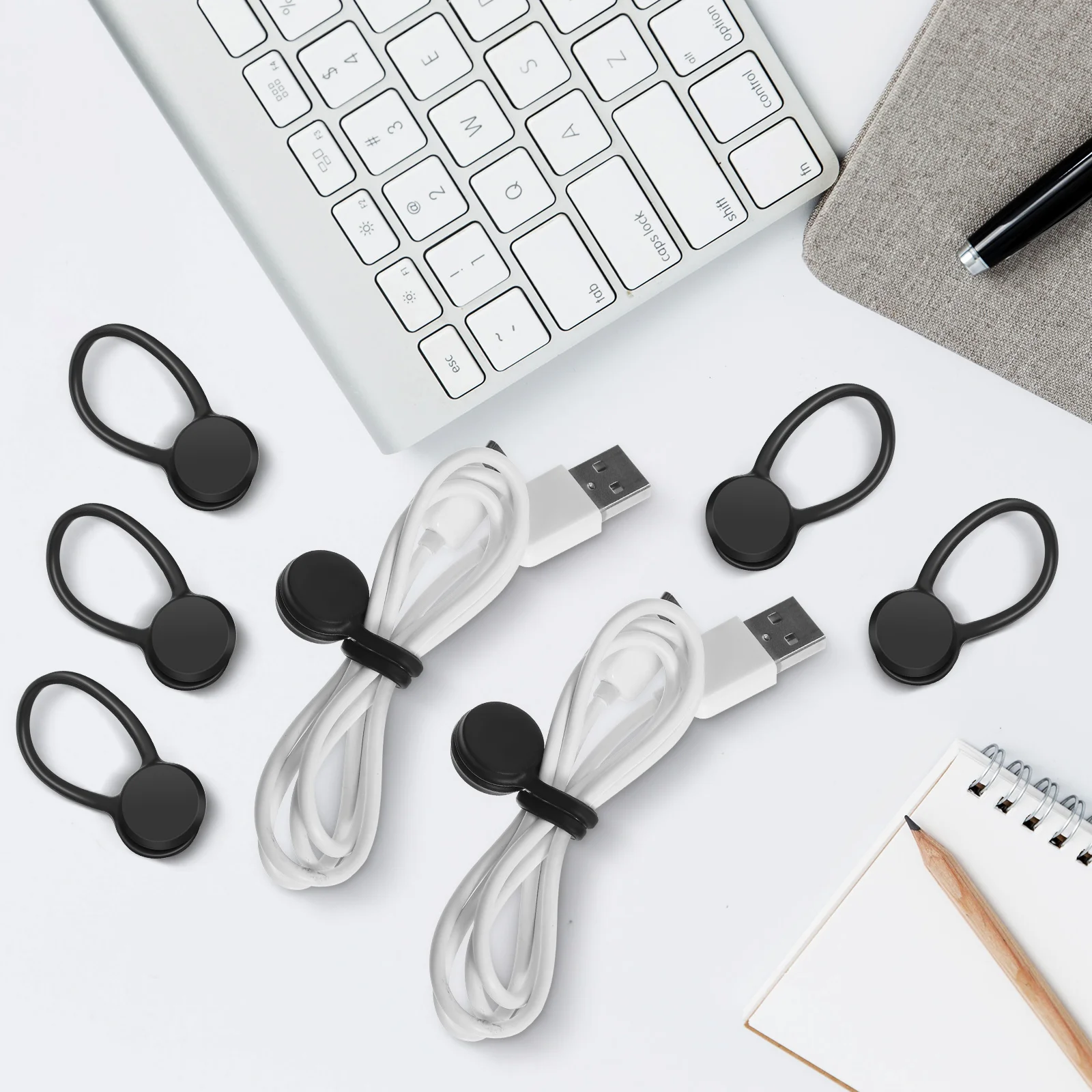 

10 Pcs Earphone Style Cable Ties Simple Design Portable Small Silicone Material Electronics Travel Cord Organizer Adhesive Tape