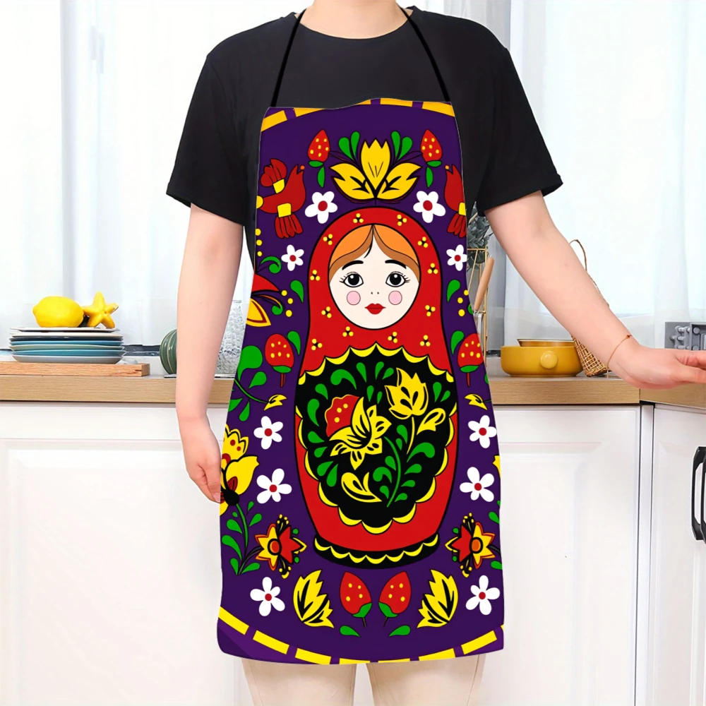 Russian Matryoshka Doll Apron With Colorful Floral Pattern For Cooking And Baking Decorative Kitchen Apron For Women And Adults