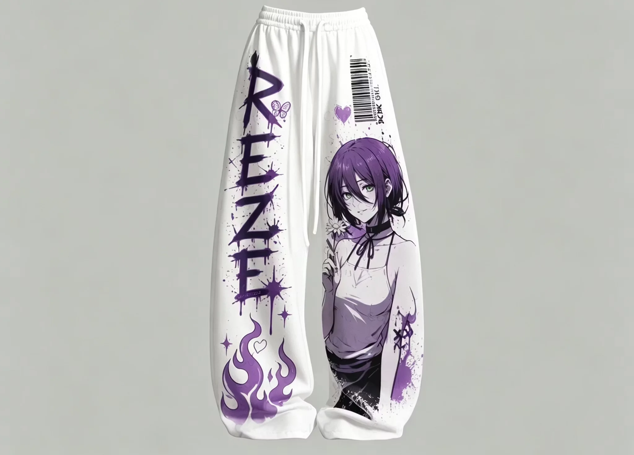 Graffiti Flame Anime Portrait Baggy Trousers, Light Silky Drawstring Pants Countryside Trip & Retro Comic Art Illustration Fans