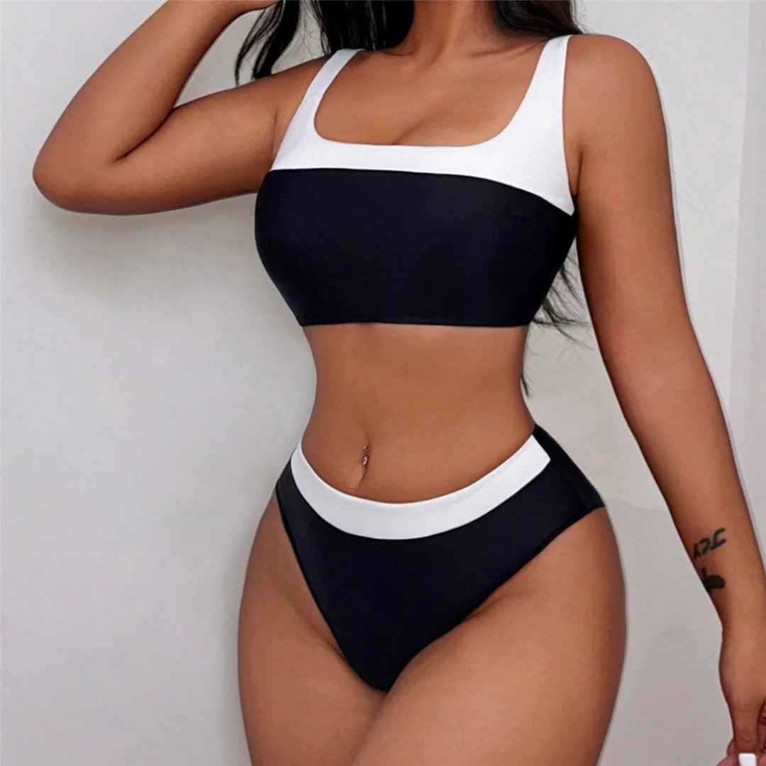 Sexy, zweiteiliger Bikini mit mittlerer Bundhöhe und hohem Beinausschnitt, Damen-Badeanzug, zweiteiliges Bikini-Set, Badebekleidung, Badeanzug, Modell V5879. – Detail 7
