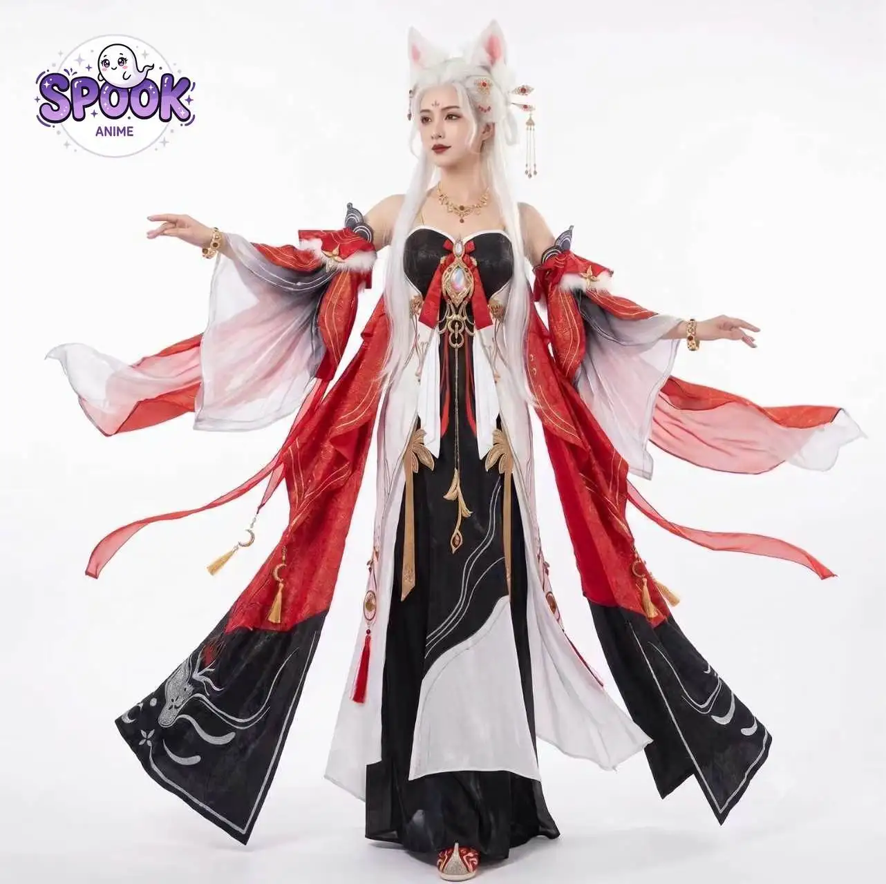 Hanfu Costume Xinyuehu Cosplay Wuthering Waves Mengzhou Suizhu Full Set Role Play Outfit for Women Halloween Party Fox Tail