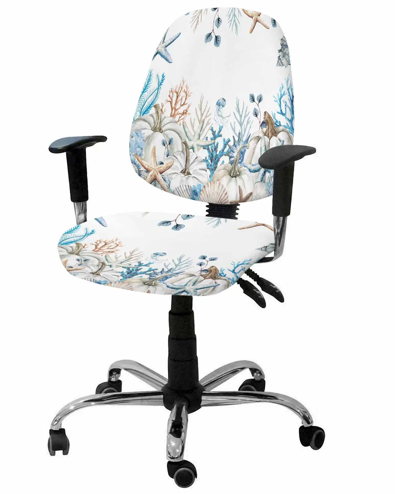 Starfish Coral Wood Pattern Elastic Armchair Computer Chair Cover Stretch Removable Office Chair Slipcover Split Seat Covers