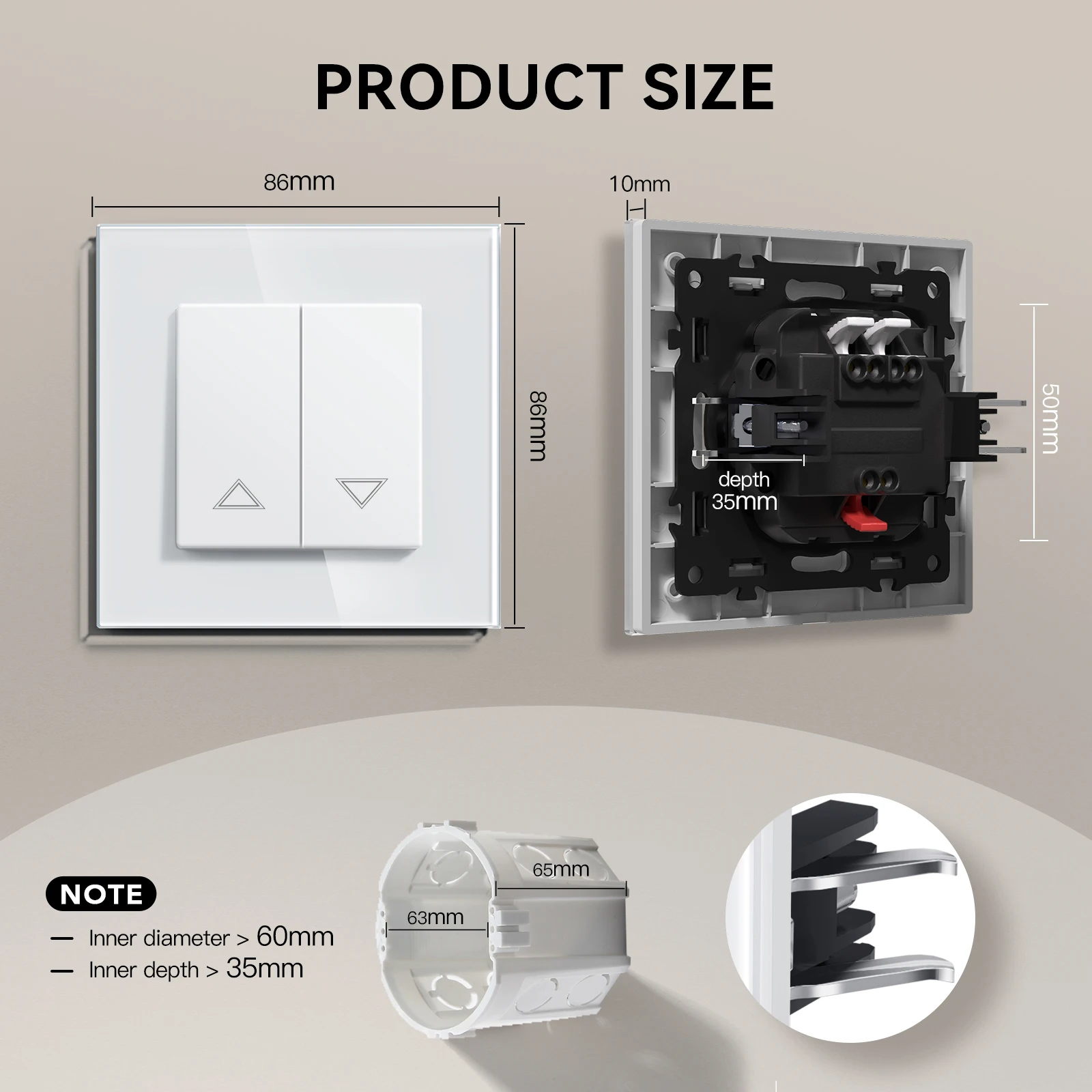 BSEED Mechanical Curtain Switch Electric Roller Shutter Switch Push Button Blinds Switch Glass/Plastic Frame EU Standard