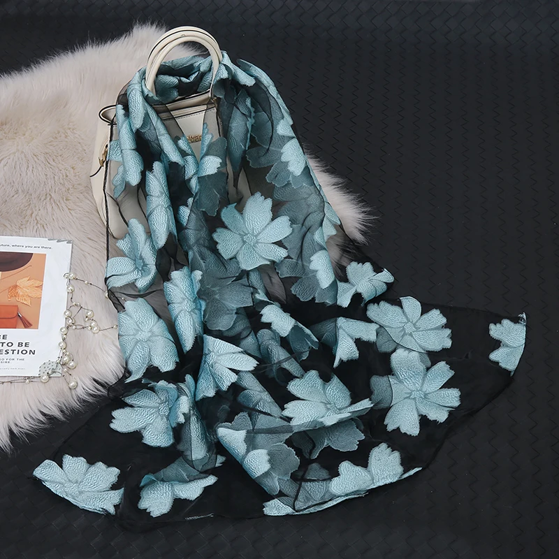 Luxury Flower Leaf Organza Scarf Woman Elegant Shawls Laides Comfort Wraps High Quality Elegant Stoles 175*70cm