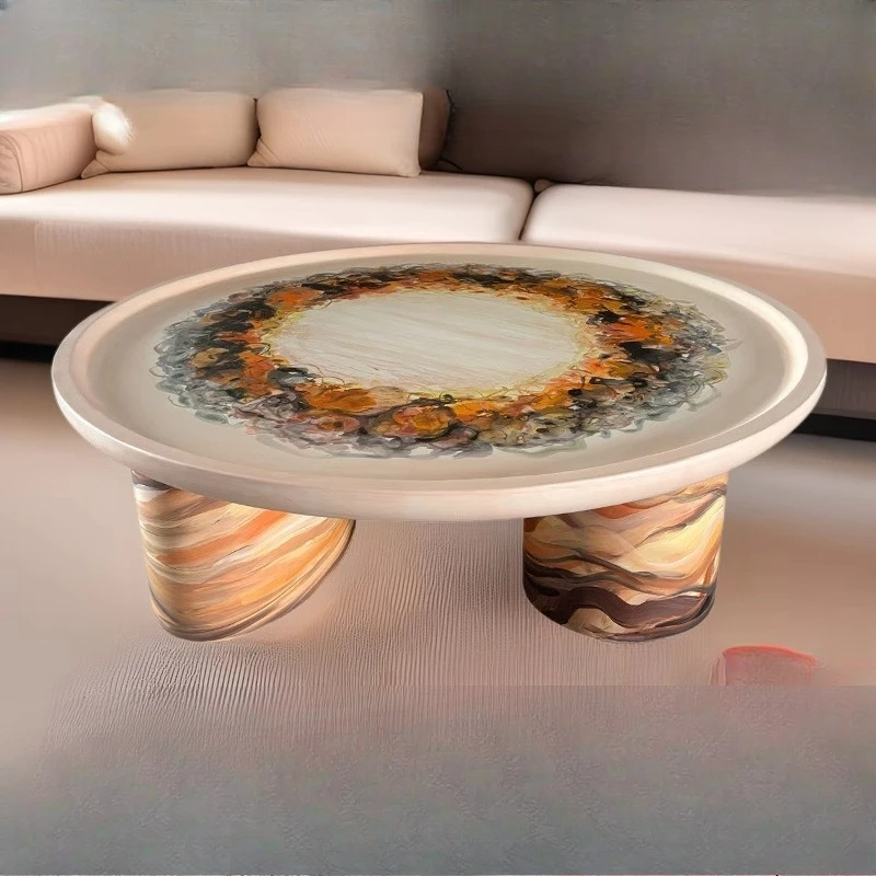 Hand-painted oil painting coffee table Circular furnace graffiti casual handicraft art Painted abstract painting