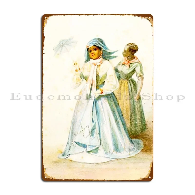 African American Creole Woman In Fashionable Dress Of The Era And Parasol Metal Sign Living Room Wall Decor Custom