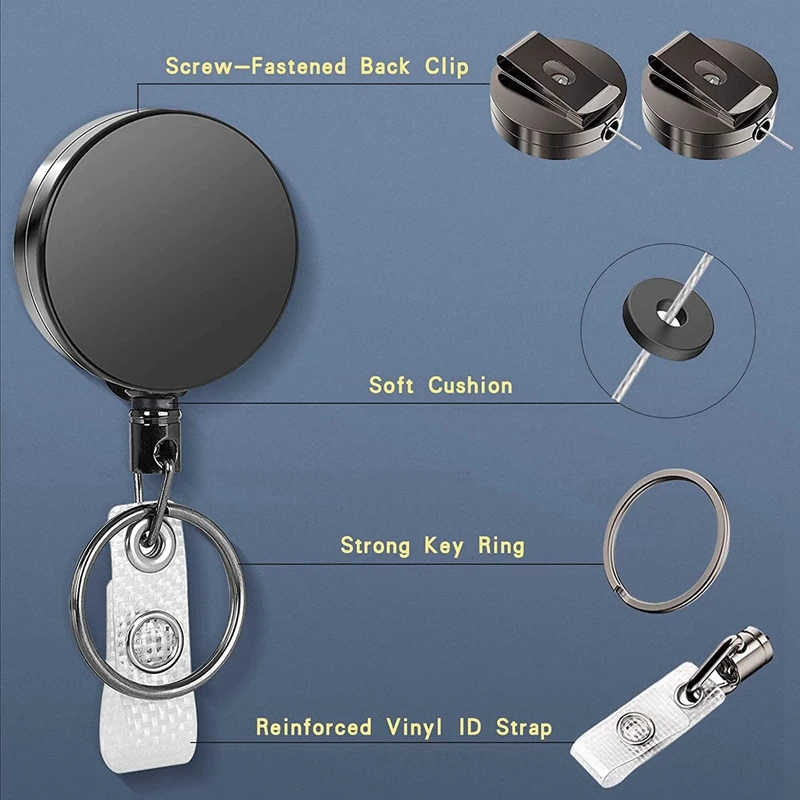 Retractable Badge Holders Reel With Plastic ID Card Holders Reinforced Wire Cord Badge Holders For Office Workers