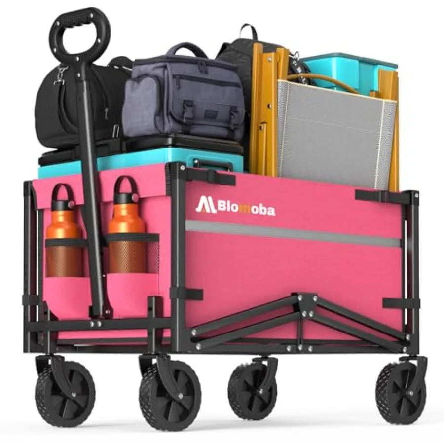 

Portable utility cart for grocery, sports, garden, shopping, camping, beach; heavy-duty steel frame, black; collapsible design
