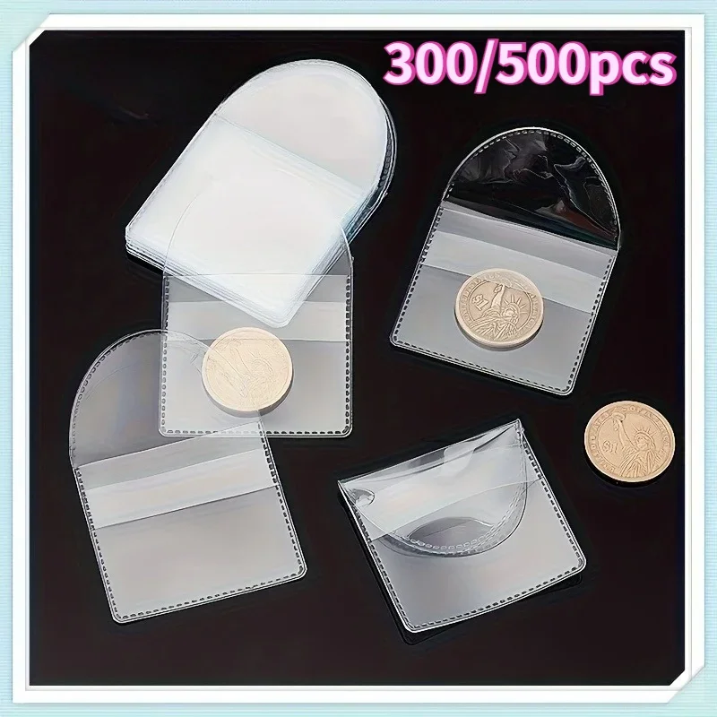 300/500pcs Coin Packaging Bags Transparent PVC Commemorative Coin Protectors Pouches for Medals Bitcoin Stamps Collection Folder