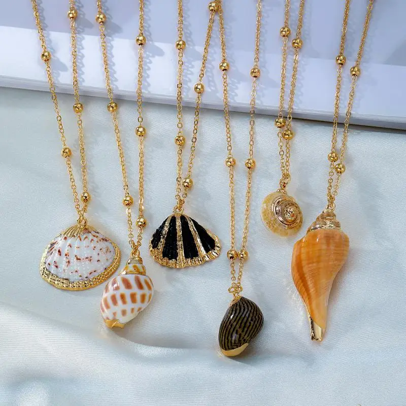 Bohemia Conch Scallop Shell Pendant Necklace for Women Gold Color Metal Chain Choker Necklace Summer Party Gift Jewelry