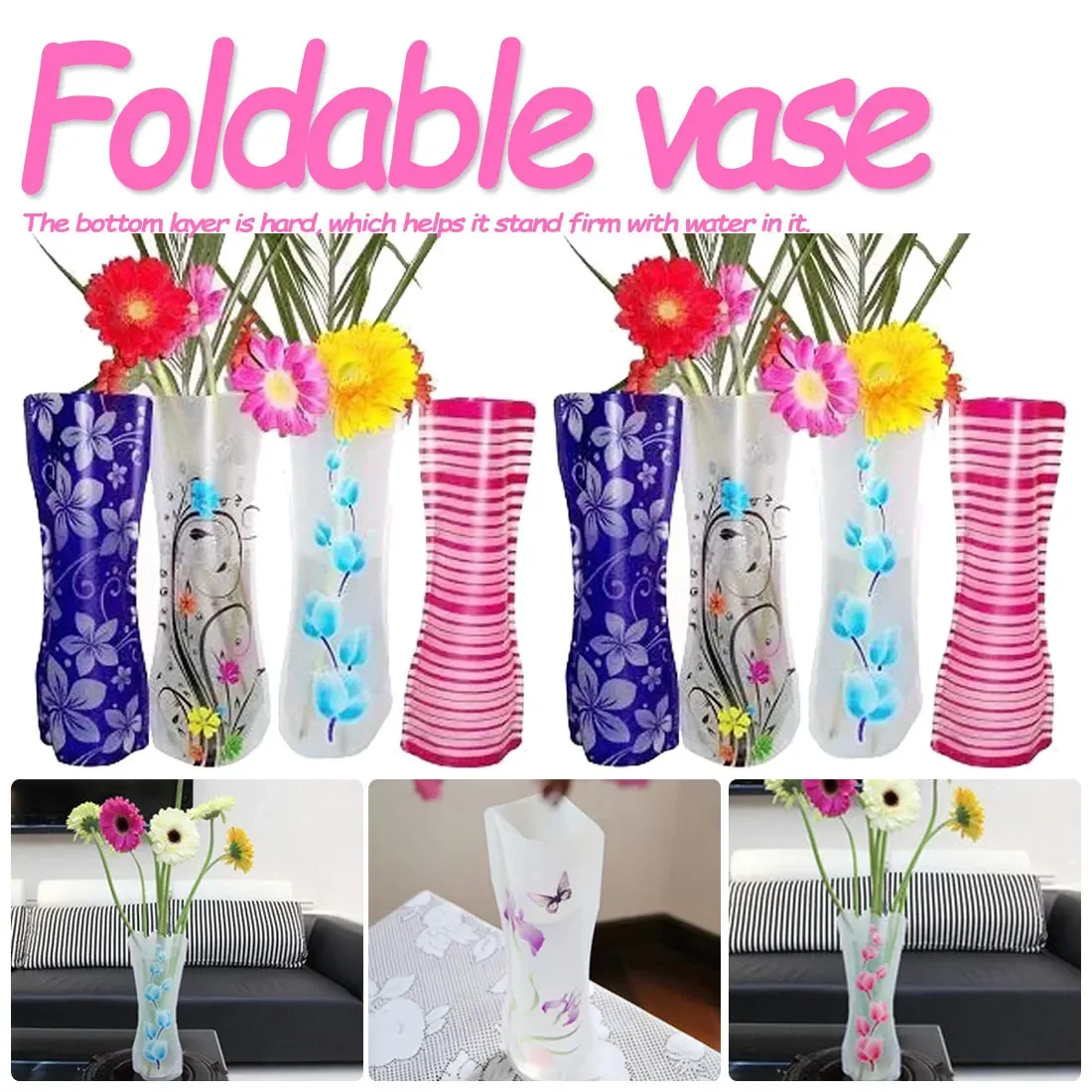 1PC Color Random PVC Folding Durable Flower Vase  Foldable Flower Vase For Home Wedding Party Decoration Easy to Store home vase