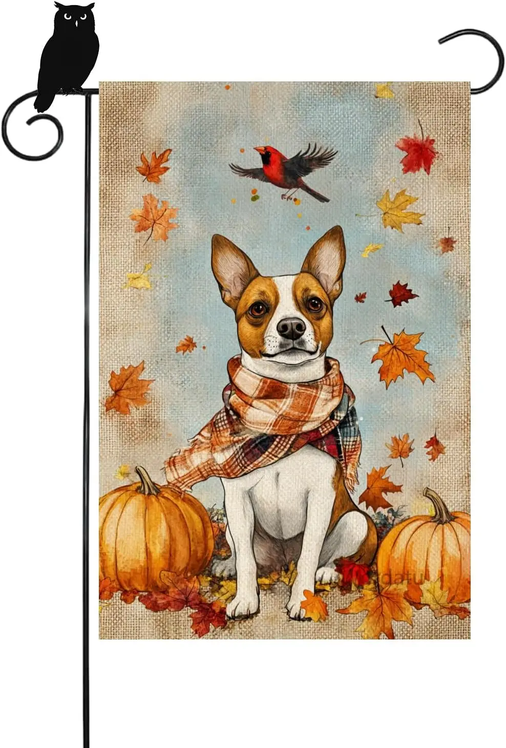 Basenji Garden Flag Hello Autumn Maple Leaves With Pumpkin Red Bird 12x18 Inch Double Sided for outside Welcome Fall Flag Co yyi