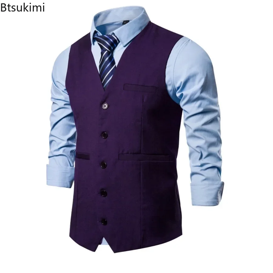 New2025 Men\'s Formal Suit Vest Fashion Men Business Social Party Wedding Groom Dress Waistcoat Men\'s Slim Fit Vests Big Size 4XL