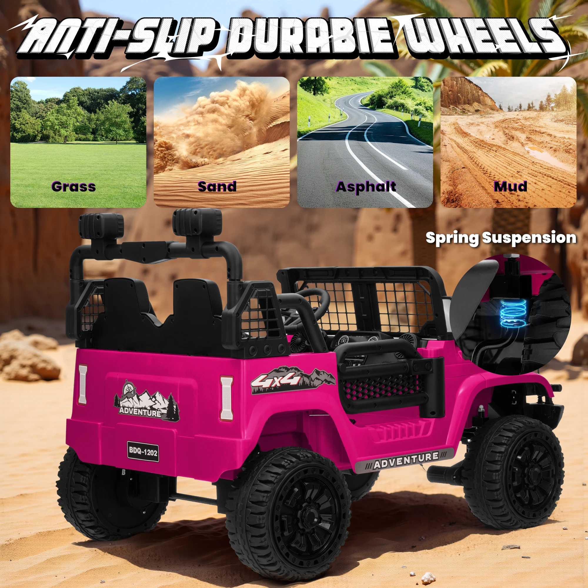 UTV elétrico infantil 24V 4WD com controle remoto, assento grande e 3 velocidades