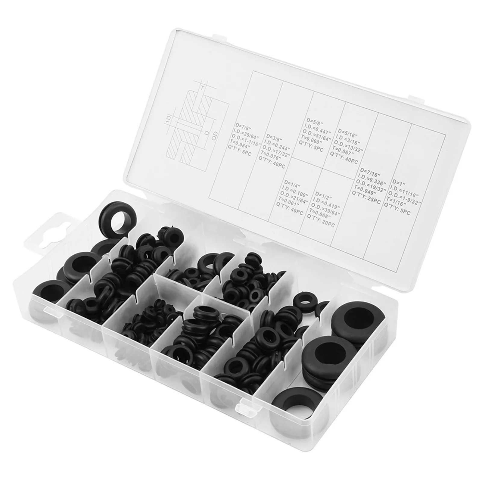 180 Pcs Soft Plastic Grommet Wire Ring Electrical Gasket Washer Seal Assortment