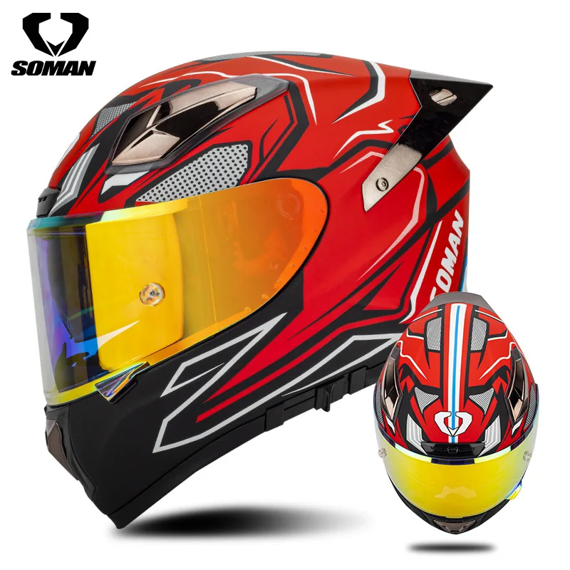 

SOMAN Motorcycle Helmet Full Face for Men Casco Moto Double Visors Glass Fiber Reinforced Plastics Racing Helmet